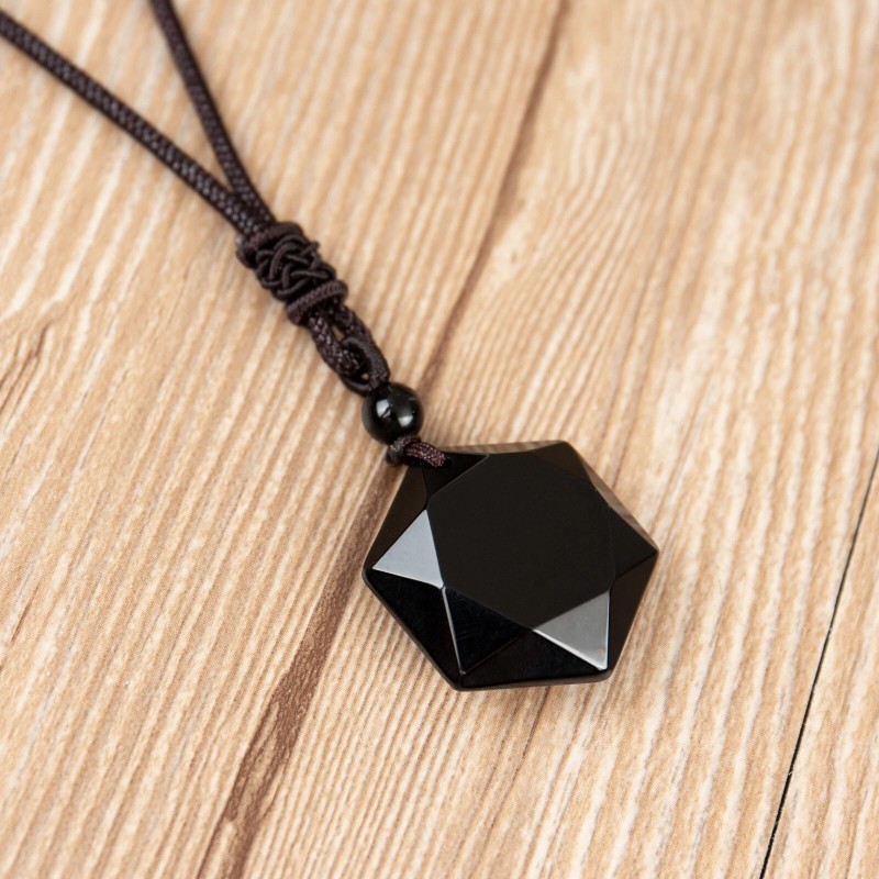 Black Obsidian Hexagram Pendant Necklace Healing Protection Crystal Jewelry