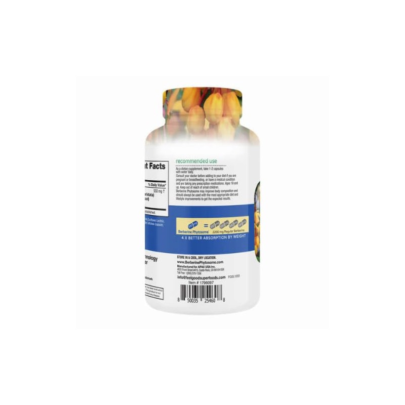 Feel Good Superfoods Berberine Phytosome, 120 Vegan Capsules + Dri