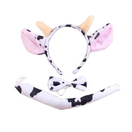 Cicogna Animal Ears Headband, Tail, and Tie, 3-Piece Set, Halloween Cosplay Costume, Disguise, Animal Tail, Selectable Animal, Prop (Cow (Ushi) A)