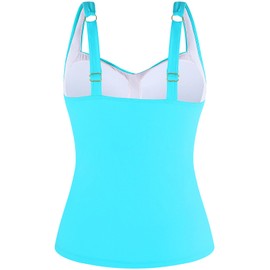 Ocean Blues Women's Sky Blue Tummy Control Tankini Top with Twist Front Wire-Free Molded Cups Swim Top Size Large