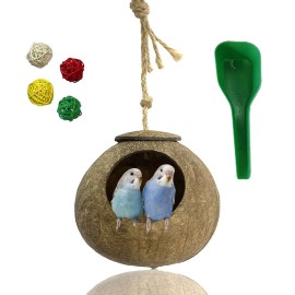 kathson Natural Coconut Shell Bird Nest,Hanging Coco Birds House,Parrots Hide...