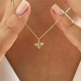 GUOKE Bee Necklace - 14K Gold Plated Dainty Gold Necklace Simple Jewelry for Women