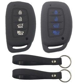kcpros 2Pcs Black Rubber Silicone 4 Buttons Smart Key Fob Cover Case Protector Keyless with Keychain Compatible with Hyundai Ioniq Elantra Tucson