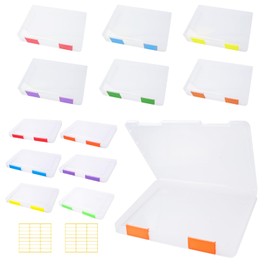 12 Pcs Clear A4 A5 File Box Document Plastic Storage Box with 48 Labels File Holder Organizer Box Paper Plastic Case Magazine Protector with Buckle Office School Supplies