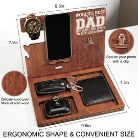 Fastpeace Worlds Best Dad Gifts, Christmas, Xmas Day Phone Docking Station for Dad with Photo Clip, Nightstand Organizer for Men, Christmas Desk Gifts, Wooden Docking Station Men, Dad Gifts