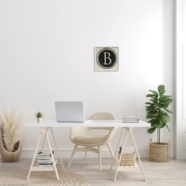 Stupell Industries Letter B Initial Vintage Typewriter Key Shape, Designed by Daphne Polselli White Framed Wall Art, 12 x 12, Beige