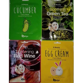 4 pc Facial Masks Randomly Assorted Rejuvenate Beauty Healthy Glow Skin