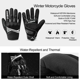 INBIKE Waterproof Winter Motorcycle Gloves Thermal Fleece Touchscreen with TPR Palm Pad Cushioning Hard Knuckle White Large