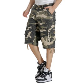DGWZ Mens Cargo Shorts Multi Pockets Twill Cotton Relaxed Fit Outdoor Camo Cargo Short for Men