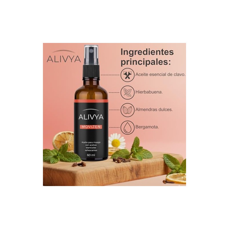 Alivya Movizen – Aceite para Masaje Corporal, Con Sensación Refrescante,