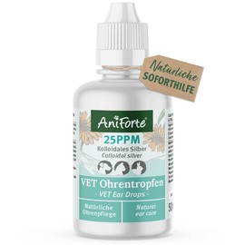 AniForte Ohrentropfen mit kolloidalem Silber 25ppm & Ringelblume 50ml | Für Hunde, Katzen & Kleintiere I Bei Ohrentzündungen, Juckreiz I Ohrenpflege, Ohrenhygiene, Gesunde Ohren
