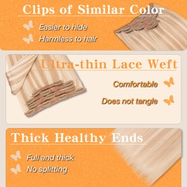 TESSHAIR Remy Hair Extensions Clip in Human Hair 22 Inch Clip in Extensions Real Human Hair Straight Real Hair Extensions Clip in Human Hair 130g 7Pcs, Golden Brown & Bleach Blonde# 12P613