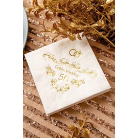 Crisky 50th Anniversaray Napkins, Gold Foil Text, 50th Anniversary Party Decorations 50 Pcs, 3-ply
