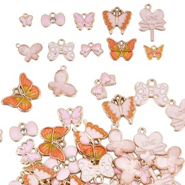 NICENEEDED 50 PCS Bow Charms for Jewelry Making, 10 Style Alloy Enamel Butterfly Pendant Metal Bow Tie Charms, Bow Dangle Pendants Earrings Bracelet Necklace DIY Crafts Supplies