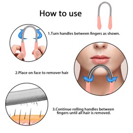 Hair Removal Spring with Flexible Adjustment, Ergonomic Handle, Professional Women's Epilator for Threading Facial Hair, Stainless Steel for Upper Lip, Chin, Cheeks
