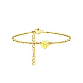 FaithHeart Initial Anklet for Women, Waterproof 14k Gold Plated Letter Heart Ankle Bracelets Non Tarnish Stainless Steel Summer Beach Foot Jewelry