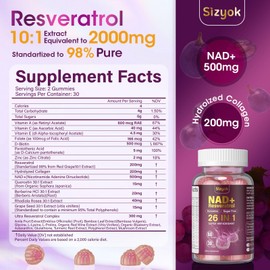 NAD Resveratrol Gummies, NAD Supplements for Women with Hydrolyzed Collagen, Grape Seed, and D-Biotin Support Antioxidant Action, Anti-Aging, Cell Regeneration & Energy, Sugar-Free, 60 Gummies