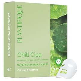 PLANTIFIQUE Koreanische Gesichtsmaske 5-Pack mit Superfoods - Centella, Niacinamid & Hyaluronsäure– Feuchtigkeitsspendende, beruhigende und lindernde Tuchmasken - Korean Face Mask