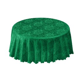 Emma Barclay Damask Rose - Jacquard Table Cloth in Forest Green - 70" (178cm) Round