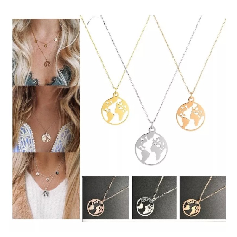 Deluxe Conjunto Collar + Pulsera Brazalete Dije Mapa Mundo Mundi