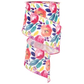 JarThenaAMCS Floral Wired Edge Ribbon Spring Summer Watercolor Flower Ribbon for Bow Wreath Craft Gift Wrap Wedding Birthday Party Home Decor 2.5 Inch