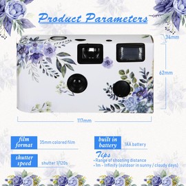 Kanayu 10 Pack Disposable Camera for Wedding Floral 35mm Single Use Film Camera with Flash One Time Use Camera for Anniversary Concert Travel Camp Party Supply Gift Honeymoon(Blue Poppy)