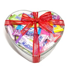 Hi-Chew Chewy Fruit Candies Assorted Flavors Individually Wrapped In Heart Shaped Glass Bowl 48-Count