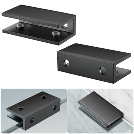 Ranbo 2 Pcs Frameless Glass Clamp Brackets for Shelf and Shower, Heavy Duty Wall Mount Rectangular Holders for 1/4" to 1/2" Panels, Matte Black Finish Hardware