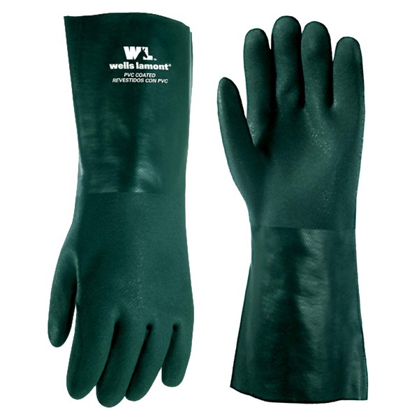 Wells Lamont Heavy Duty 14” PVC Coated Work Gloves | Chemical & Liquid Resistant, Cotton Lined |(167L) , Green