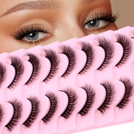 False Eyelashes Wispy Mink Lashes Fluffy Cat Strip Eye Lashes D Curl Soft DIY Extensions Lashes Lightweight Reusable Fake Eyelashes 10 Pairs(XH03)