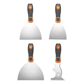 uxcell 4pcs Paint Scraper Set 4" 5" 6" and 10-in1 3" Stainless Steel Multi-Use Putty Knife Painter Repair Mud Tool for Removing Cement Wallpaper Mud Adhesive Taping with Metal Hammer End