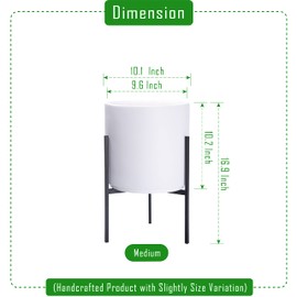 D'vine Dev Modern White Plants Pot Cylinder Planter with Heavy Duty Stand, Medium 10 Inch Pot, 16.3 Inch with Stand Height, 96-T-A-2