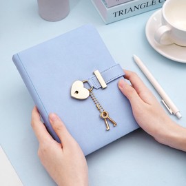 CAGIE Diary with Lock and Key for Girls Ages 8-12 Journal with Lock 296 Gold Edged Pages Heart-Shaped Locked Journal for Women Teen Girls with Gift Box, 5.3 x 7 Inch, Blue