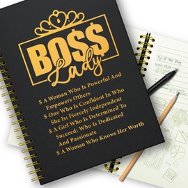 XKZGSZB Boss Lady Writing Notebook, Funny Boss Lady Gold Foil Hardcover Spiral Notebook, 160 Pages, Best Boss Lady Gift, Boss Lady Appreciation Gift, Boss Mentor Leader Retirement Farewell Gift