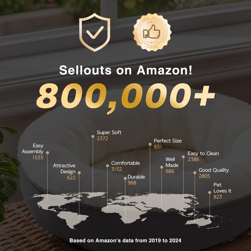 Love's cabin Round Donut Cat and Dog Cushion Bed, 30in