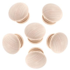 6Pcs Round Wood Knobs Mushroom Shape Wooden Drawer Pulls Handles with Screws for Kitchen Cabinet Dresser Furniture (Natural Wood Color, 1.34 x 0.98 inch)