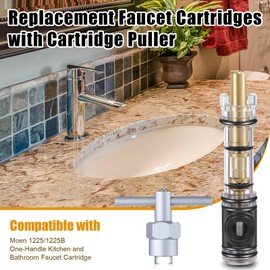 Hohean 2 Pcs Dual Seal Cartridge Replacement Compatible with Moen 1225/1225B, 1 Pc Cartridge Puller Replacement for 104421, One Handle Kitchen and Bathroom Faucet Cartridge Replacement Kit for Shower