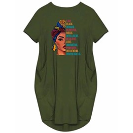 WbJetr I Am Black Woman Beautiful Magic Short Sleeve Loose Pocket Oversize Tunic Dress