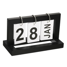PATIKIL Vintage Wood Perpetual Calendar, Wooden Flip Calendar Turn Page Month Date Display for Desk Office Home Decoration, Black