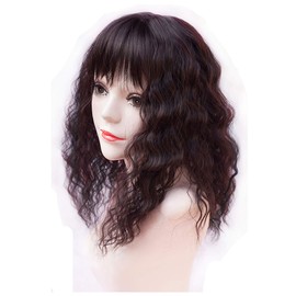 LesafeV Water Wavy Hair Forehead Piece Clip in Middle Part Topper with Choppy Fringe (Thin,45cm, Dark Brown)