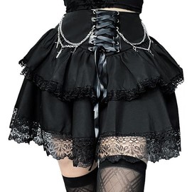 SEAUR Women's Black Gothic Punk Skirt Short A Line Steampunk Goth Skirt Cosplay Party Club Wear, A-Black