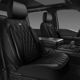 CAR PASS Thick Foam 3D Air Mesh Leather Car Seat Covers Front Seats Only, Luxury Breathable Premuim PU Leather Two Front Seat Covers,Airbag Compatible Universal Fit for 95% Sedan Van Truck SUV, Black