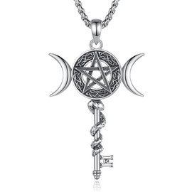CELESTIA Hecate Necklace Pentagram Pentacle Hekate Triple Moon Goddess Necklace for Women,Sterling Silver Snake Necklace Celtic Hecate Key Pendant Protection Wiccan Pagan Amulet Witch Witchcraft Female Talisman