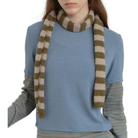 Halemet Cute Stripe Scarf for Women Skinny Scarf Y2k Neckerchief Fashion Scarves Knitted Womens Scarves Accessory Fall Winter