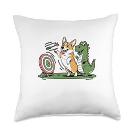 Tyrannosaurus Corgi Dart Game Sports Player Throw Pillow