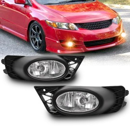 WEZEMLIGHT Fog Lights Assembly Replacement For 2009 2010 2011 Honda Civic Sedan with H11 12V 55W Wiring Harness and Switch Clear Lens
