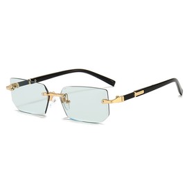 2023 New Rimless Sunglasses Rectangle Fashion Popular Women Men Shades Small Square Sun Glasses For Female Male Summer Traveling Oculos(Color:Green)