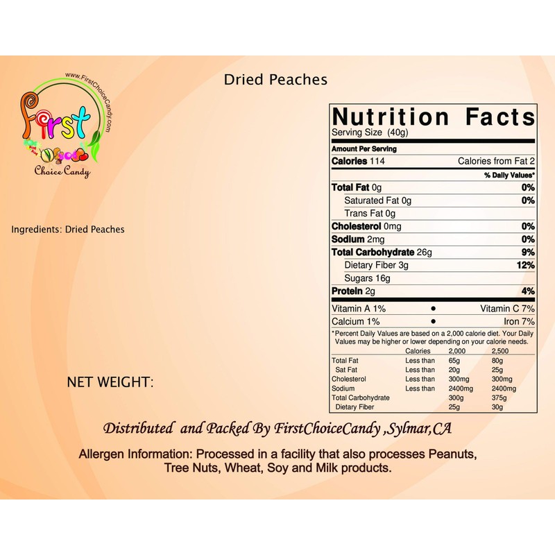 Dried Peaches 2 Pound 32 oz Bulk Bag, Dried Fruit
