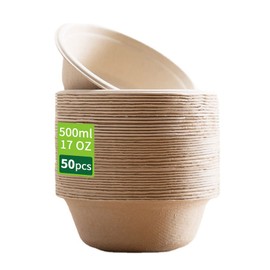 Fayear 50-Pack Disposable Paper Bowls, Biodegradable and Compostable, Eco-Friendly Disposable Bowls, Perfect for Party and Picnics (17 oz), Bagasse Pulp