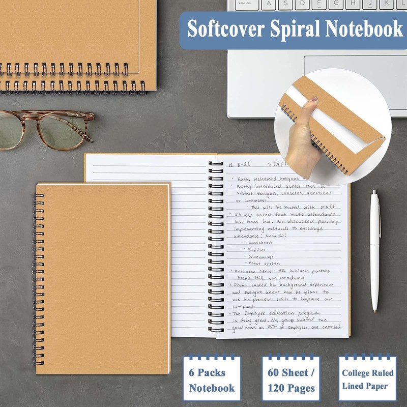Pack of 6 A5 Spiral Bound Notebooks 21 x 14.5